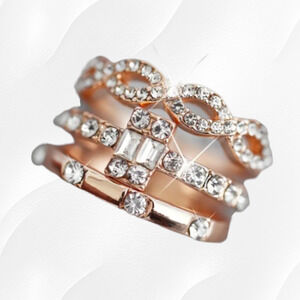 Rosy Golden Cubic Zirconia Stackable Simple 3 Piece Fashion Rings Size 8